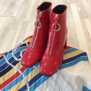Retro red patent booties